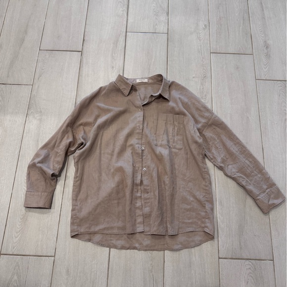 Aritzia (Babaton) Brown/Flax Linen blend Button-up Shirt - M - Never Worn - Picture 9 of 14